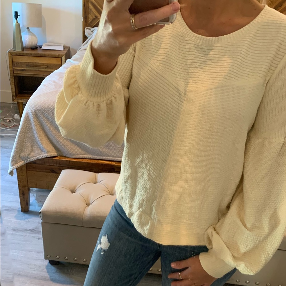 Anthropologie cream/ivory puff sleeved top
